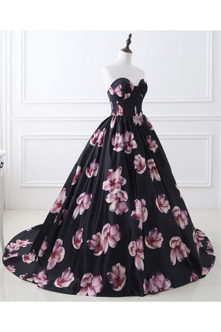 Sweetheart A Line Long Print Flower Evening Dresses