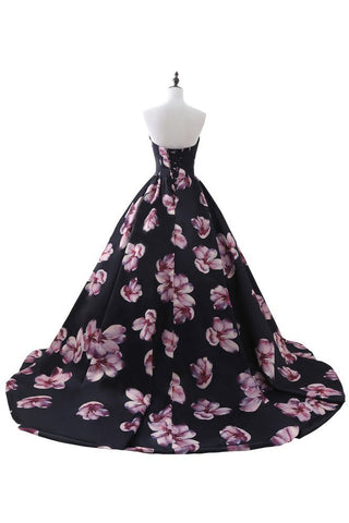 Sweetheart A Line Long Print Flower Evening Dresses