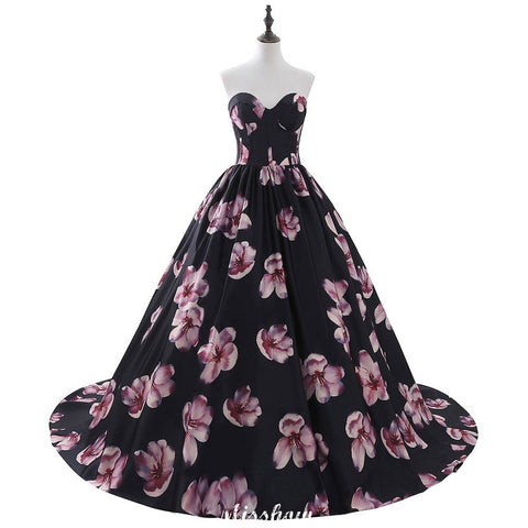 Sweetheart A Line Long Print Flower Evening Dresses