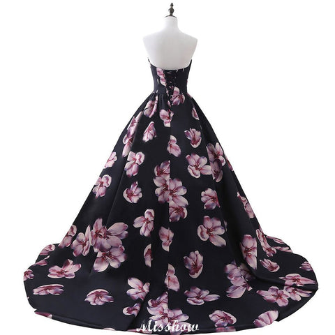 Sweetheart A Line Long Print Flower Evening Dresses
