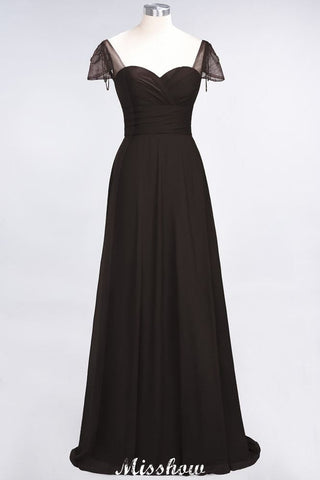 Sweetheart Cap-Sleeves Ruffle Floor-Length Bridesmaid Dress with Beadings Moher if the Bride Dresses