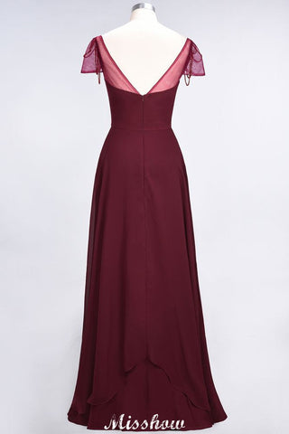 Sweetheart Cap-Sleeves Ruffle Floor-Length Bridesmaid Dress with Beadings Moher if the Bride Dresses