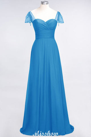 Sweetheart Cap-Sleeves Ruffle Floor-Length Bridesmaid Dress with Beadings Moher if the Bride Dresses