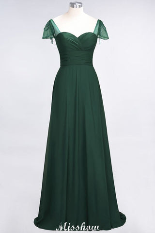Sweetheart Cap-Sleeves Ruffle Floor-Length Bridesmaid Dress with Beadings Moher if the Bride Dresses