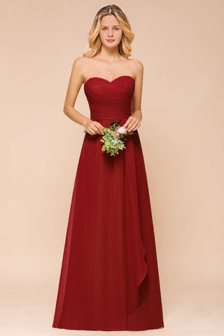 Sweetheart Red Bridesmaid Dress Chiffon Floor-Length Wedding Guest Dress backless