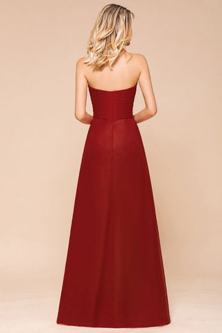 Sweetheart Red Bridesmaid Dress Chiffon Floor-Length Wedding Guest Dress backless