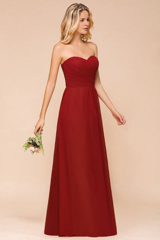 Sweetheart Red Bridesmaid Dress Chiffon Floor-Length Wedding Guest Dress backless