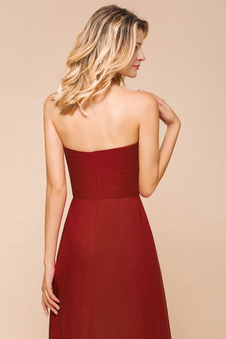Sweetheart Red Bridesmaid Dress Chiffon Floor-Length Wedding Guest Dress backless