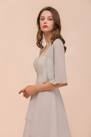 Sweetheart Sleeveless Mini Grey Bridesmaid Dress with Chiffon Wraps