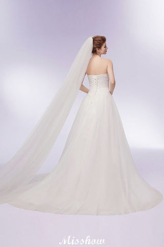 Sweetheart Strapless A-line Feathers Tulle Wedding Dresses