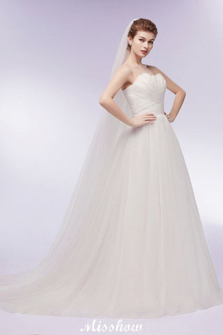 Sweetheart Strapless A-line Feathers Tulle Wedding Dresses