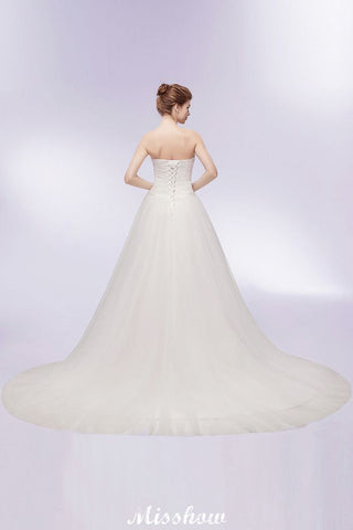 Sweetheart Strapless A-line Feathers Tulle Wedding Dresses