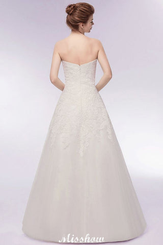 Sweetheart Strapless A-line Long Lace Tulle Wedding Dresses