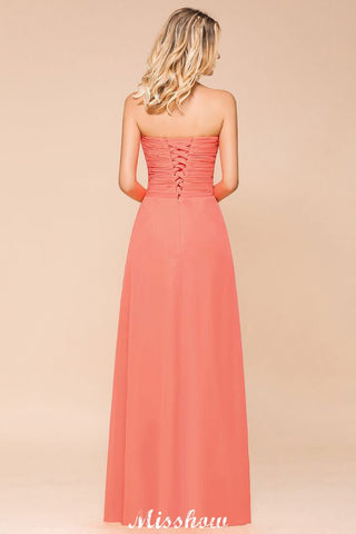 Sweetheart Strapless Ruffle Bridesmaid Dress Chiffon Long Maid of Honor Dress