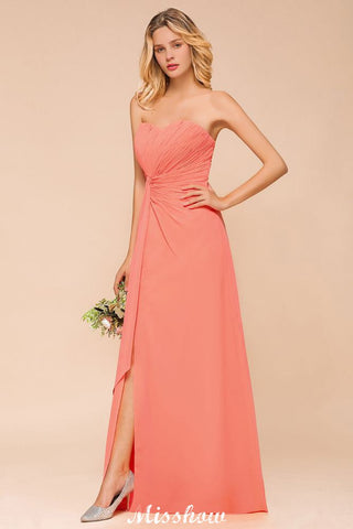 Sweetheart Strapless Ruffle Bridesmaid Dress Chiffon Long Maid of Honor Dress