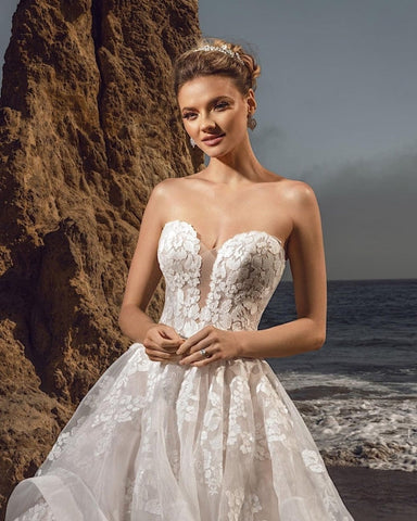 Sweetheart Tulle Floral Wedding Dress Sleeveless Aline Bridal Dress