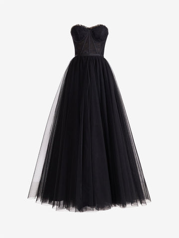 A Line Sweetheart Corset Tulle Prom Dress with Slit