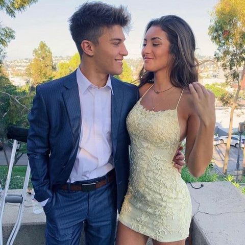 Vestido corto rosa de fiesta con apliques y lazo en la espalda, estilo tubo, para baile de bienvenida, PD327