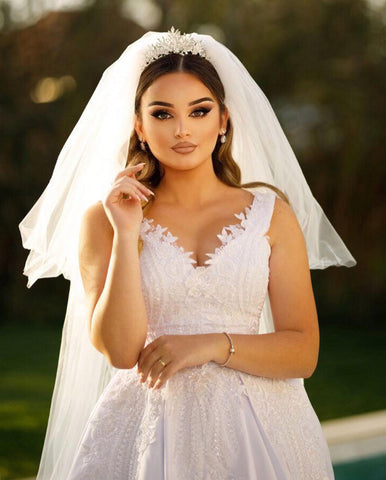 Trendy Floor Length Sweetheart Traps Sleeveless A-Line Satin Wedding Dress with Beads