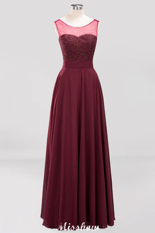 Tulle Lace Beadings Jewel Sleeveless Floor-Length Bridesmaid Dresses A-Line Chiffon Tulle Party Dress