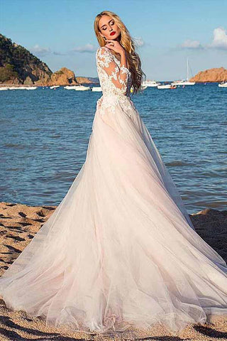 Tulle Scoop Neckline  A-line Wedding Dress With Lace Appliques WD188