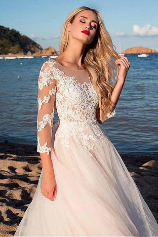Tulle Scoop Neckline  A-line Wedding Dress With Lace Appliques WD188