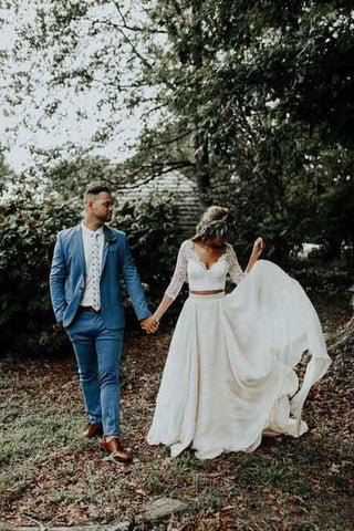 Robe de mariée deux pièces en mousseline à manches 3/4, modèle WD314