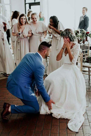 Robe de mariée deux pièces en mousseline à manches 3/4, modèle WD314