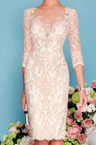 Two Piece Sheath / Column Mother of the Bride Dress Knee Length Chiffon Lace 3/4 Length Sleeve
