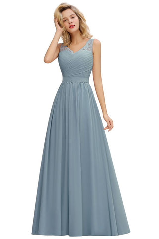 V-Neck Aline Ruffle Chiffon Bridesmaid Dress Sleeveless Floral Evening Swing Dress