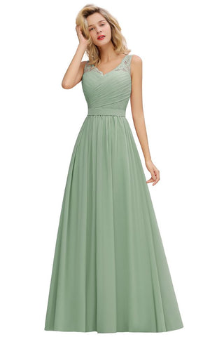 V-Neck Aline Ruffle Chiffon Bridesmaid Dress Sleeveless Floral Evening Swing Dress