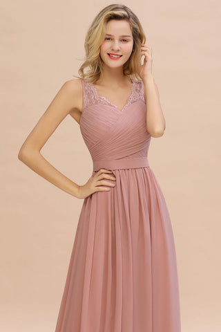 V-Neck Aline Ruffle Chiffon Bridesmaid Dress Sleeveless Floral Evening Swing Dress