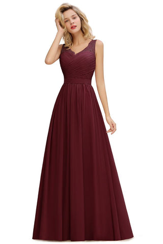 V-Neck Aline Ruffle Chiffon Bridesmaid Dress Sleeveless Floral Evening Swing Dress