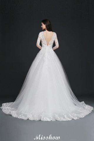 V-Neck Ball Gown Lace Tulle Wedding Dresses