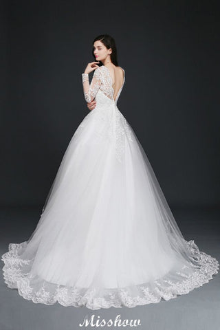V-Neck Ball Gown Lace Tulle Wedding Dresses