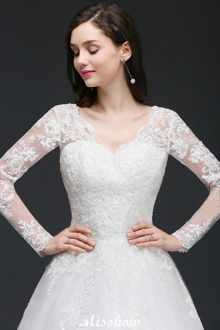 V-Neck Ball Gown Lace Tulle Wedding Dresses