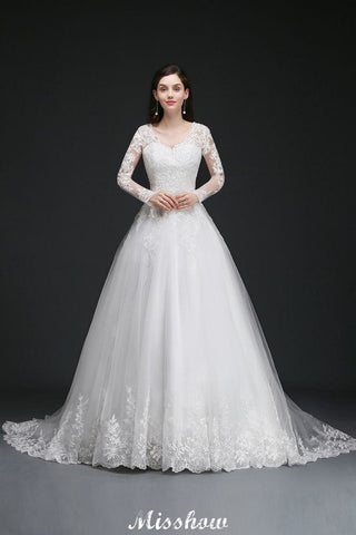 V-Neck Ball Gown Lace Tulle Wedding Dresses