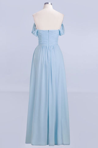 V-Neck Chiffon aline Bridesmaid Dress Sky Blue Floor Length Evening Swing Dress