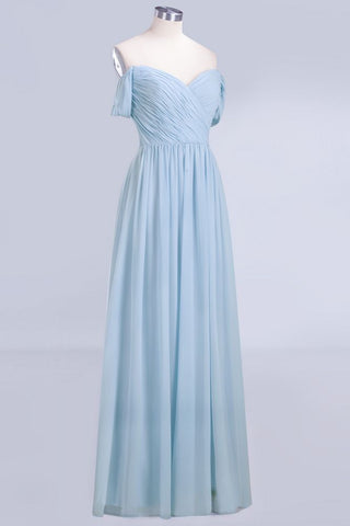 V-Neck Chiffon aline Bridesmaid Dress Sky Blue Floor Length Evening Swing Dress