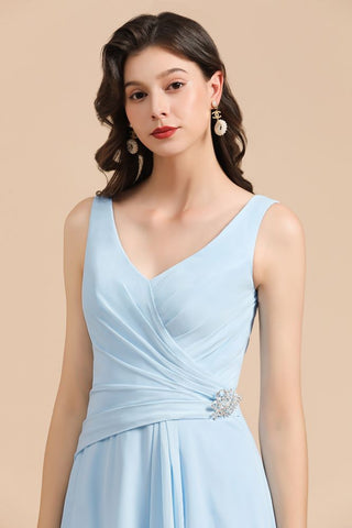 V-Neck Chiffon Aline Bridesmaid Dress Sleeveless Floor Length Simple Wedding Dress