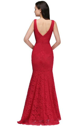 V-neck Mermaid Floor-length Lace Prom Dress