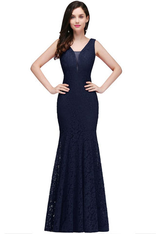 V-neck Mermaid Floor-length Lace Prom Dress
