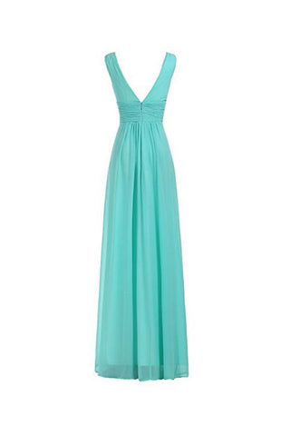 V-Neck Ruched Waist Long Prom Evening Gown Bridesmaid Dress BD006