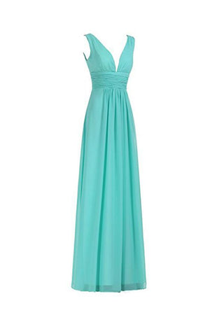 V-Neck Ruched Waist Long Prom Evening Gown Bridesmaid Dress BD006