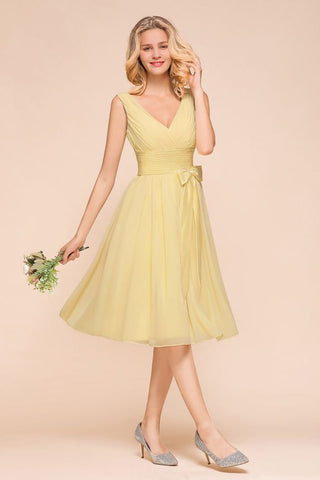 V-Neck Sleeveless A-line Mini Dress Ankle Length Bridesmaid Dress