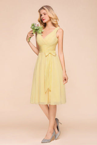 V-Neck Sleeveless A-line Mini Dress Ankle Length Bridesmaid Dress