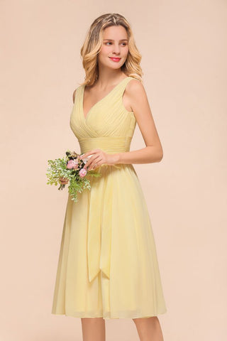 V-Neck Sleeveless A-line Mini Dress Ankle Length Bridesmaid Dress