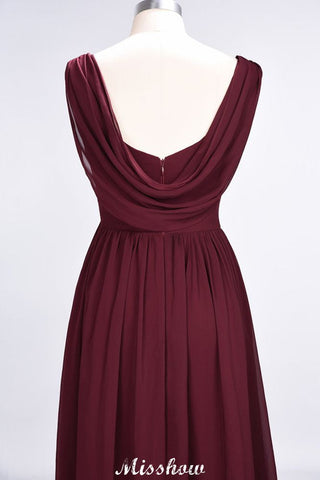 V-Neck Sleeveless Floor-Length Bridesmaid Dress Aline Ruffles Chiffon Party Gown