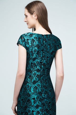 V-neck Tea Length Mermaid Lace Appliqued Prom Dresses