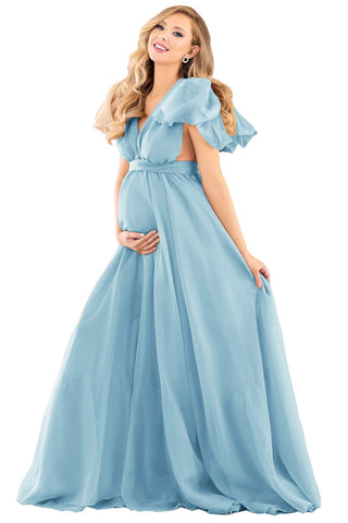 Puff Sleeve Maternity Dresses For Baby Shower Chiffon Maternity Dress